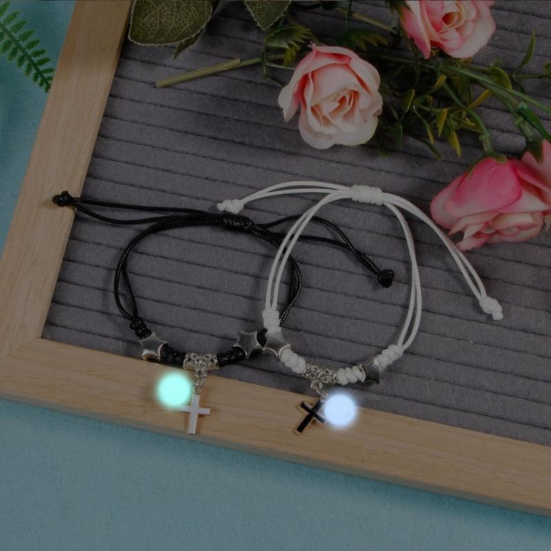 2 Pcs Braided Rope Bracelet Luminous Bead Charm String Bracelet Adjustable Friendship Couples Bracelets Jewelry