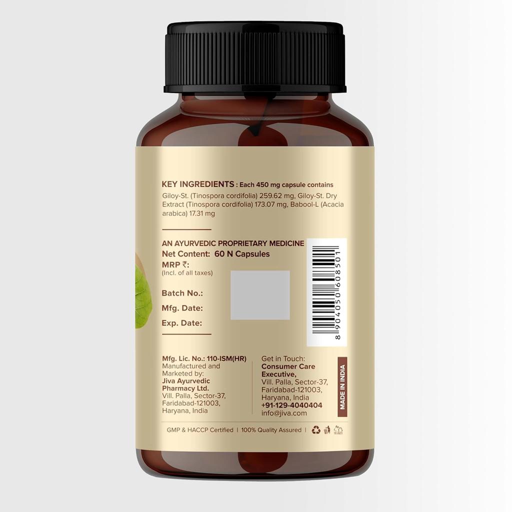 Jiva Giloy Kräuterkapseln 60 Stück | Natürlicher Immunbooster & Anti-Aging-Nahrungsergänzungsmittel für das tägliche Wohlbefinden
