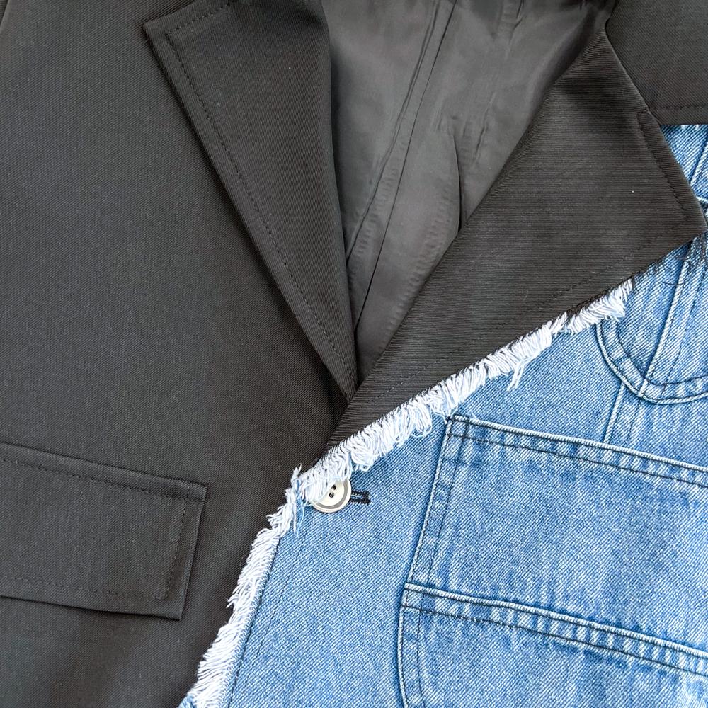 Fashion Suit Women's Retro Hong Kong Style Color Matching Short Jacket Cowboy Coat Two-Piece Set High Waist Hip Skirt Spring