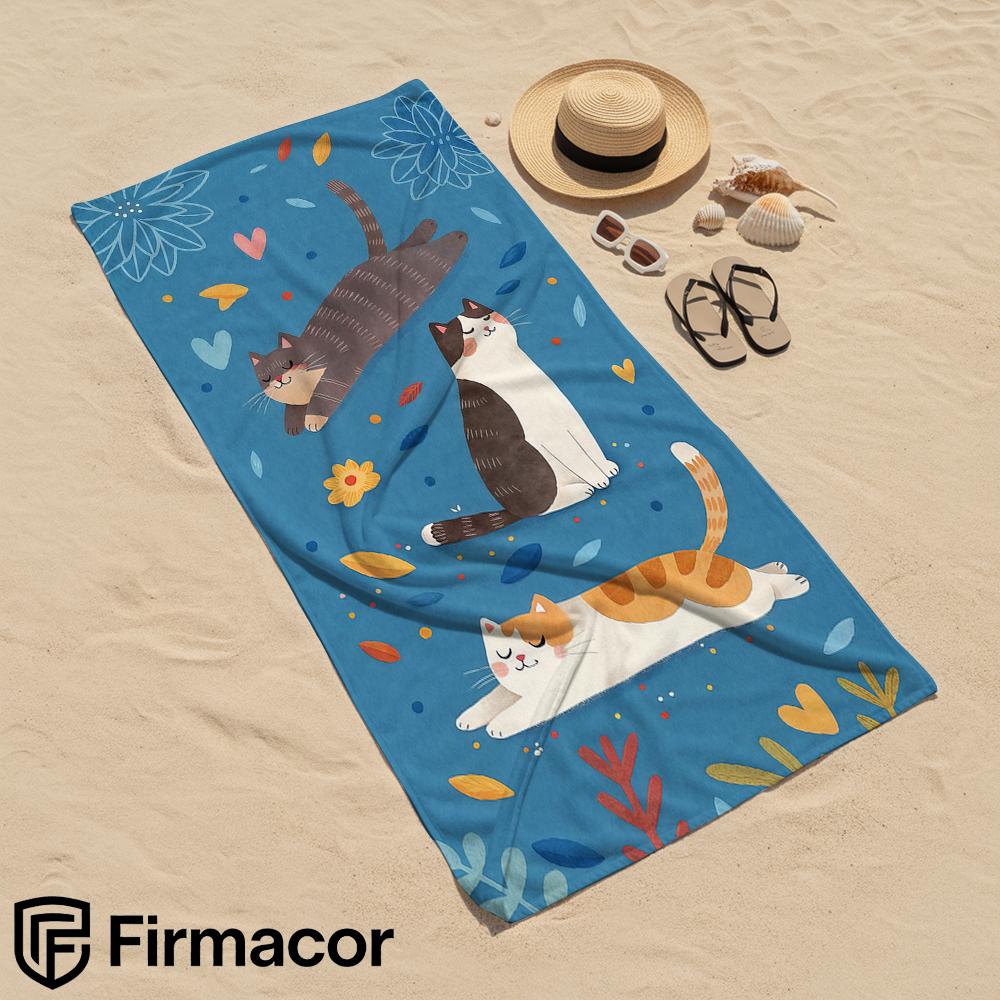 Cute Cats Floral Soft Portable Travel Towel Unisex Ultra Lightweight Microfiber Oversized Sand Free Quick Dry Beach Towel