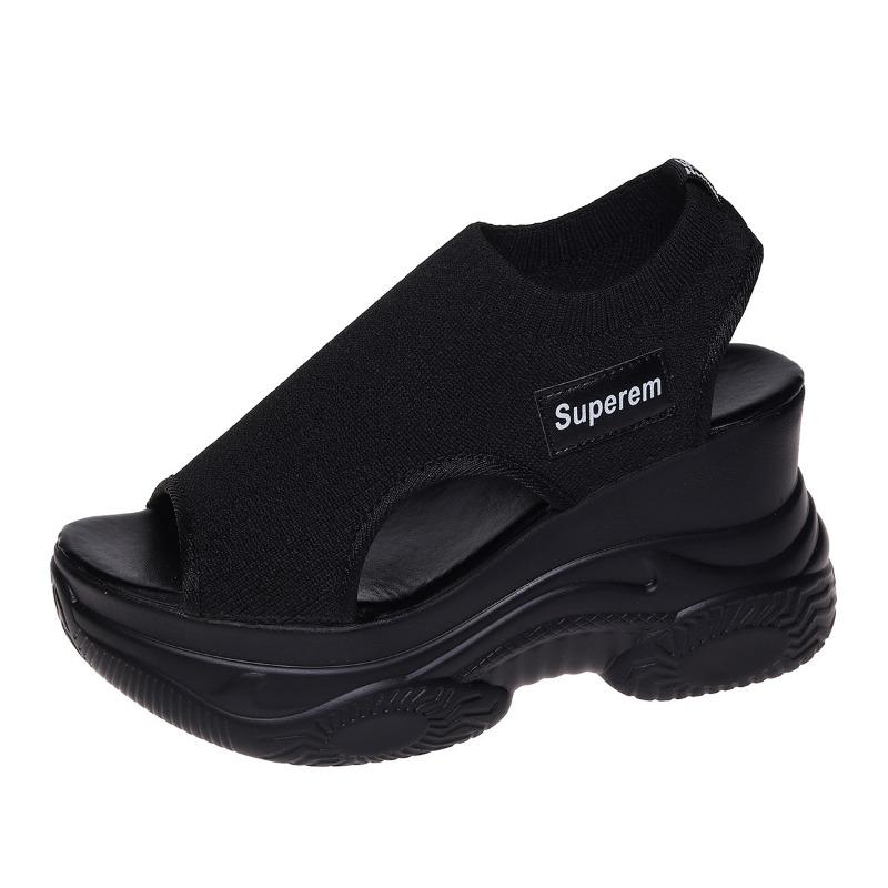 Summer New Knitted Fish Mouth Muffin Bottom Women's Sandals