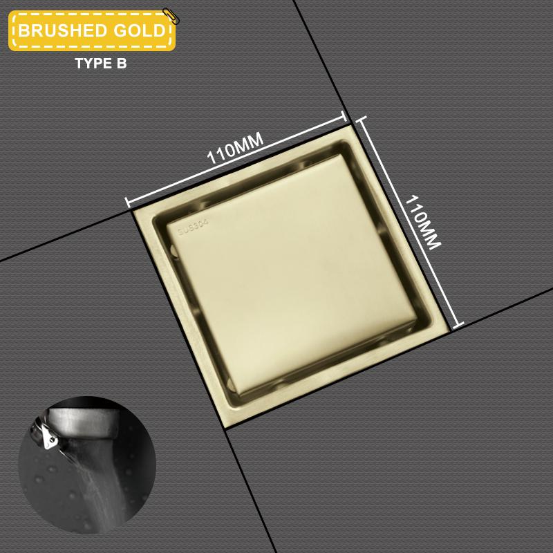 Kartáčované Zlato Neviditelný Dlaždicový Podlahový Odtok Nerezová Ocel 304 Sítko na Nečistoty Deodorant Podlahový Odtok Koupelnové Kuchyňské Doplňky