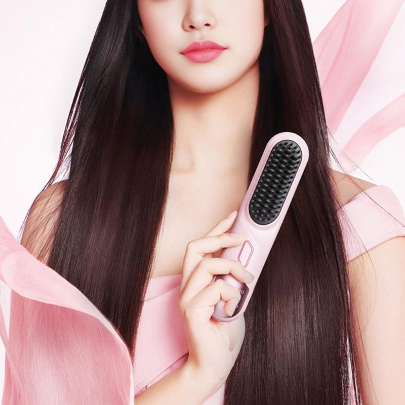 Small Travel Friendly Straightening Brush With MCH Ceramic Heating Technology And USB C Charging
