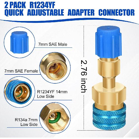R1234yf To R134a Conversion Kit with Valve Core Removal Tool, R1234yf Adapter Kit,AC Quick Couplers High/Low Side Connectors for Automotive Air