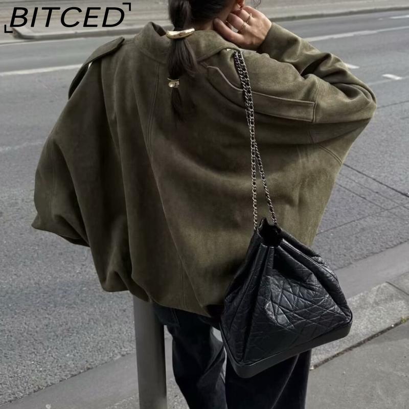 BITCED Women's Pre-Spring Fashion Suede-Effect Pilot Jacket