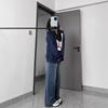 Women's Retro Blue Plus Size High-Waisted Wide-Leg Jeans for Spring and Autumn - Loose Fit, Pear Shape, Floor-Length