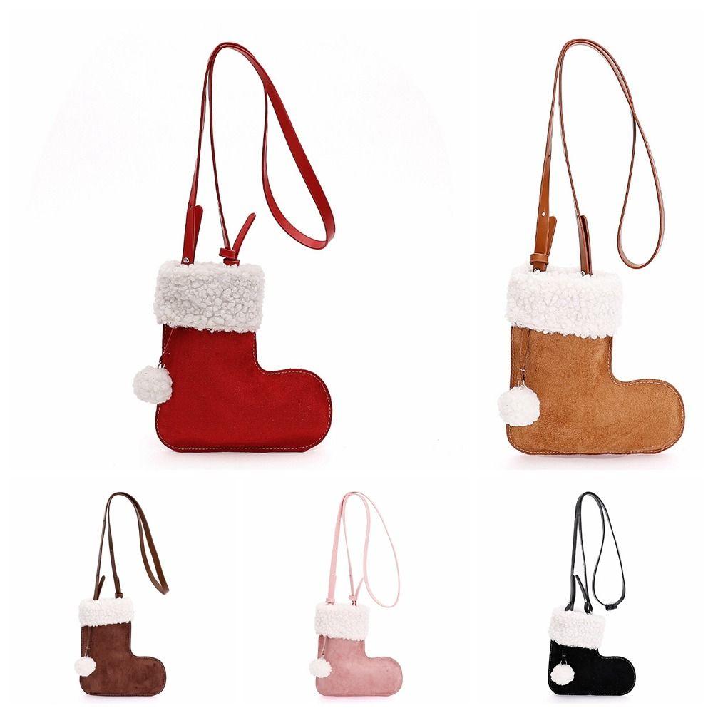 Portable Korean Style Suede Crossbody Bag LambWool Fluffy Christmas Sock Bag Phone Storage Casual Plush Boot Bag Girl