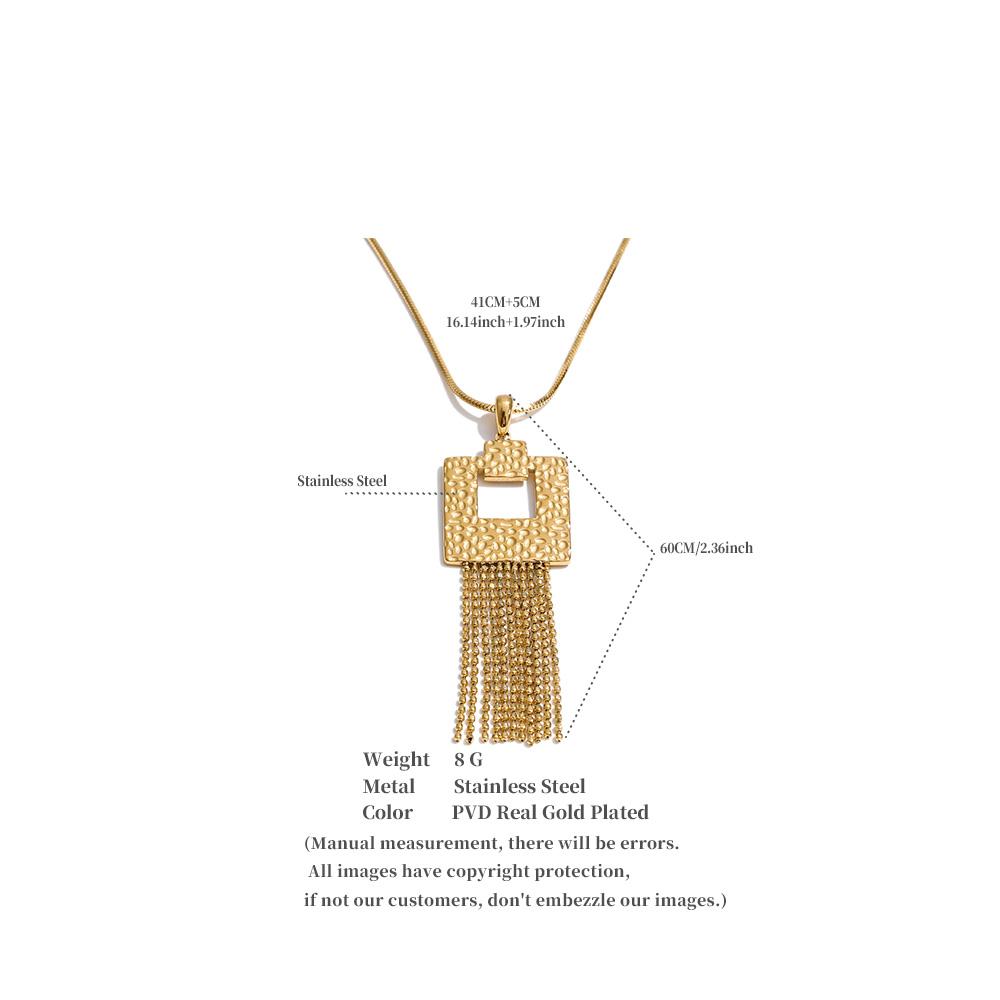 Eetit Colier cu pandantiv lanț pătrat cu ciucuri din oțel inoxidabil, placat PVD Aur 16K & Platină, Bijuterii la modă, Impermeabile
