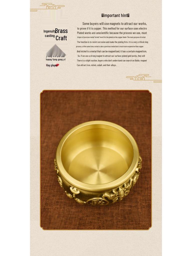 Brass Copper Yuanbao Rice Jar Ornament: Wealth-Attracting Handicraft Decoration for Living Room