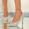 Womens High Heel Shoes Fad Elegant Crystal Pointed Toe Pumps Retro Shallow Mouth Banquet Party Wedding Women Shoes