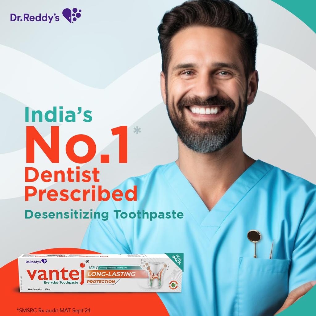 Vantej Dr Reddy's Tooth Sensitivity Toothpaste 100g Pack of 2 for Enamel Protection & Long-Term Relief