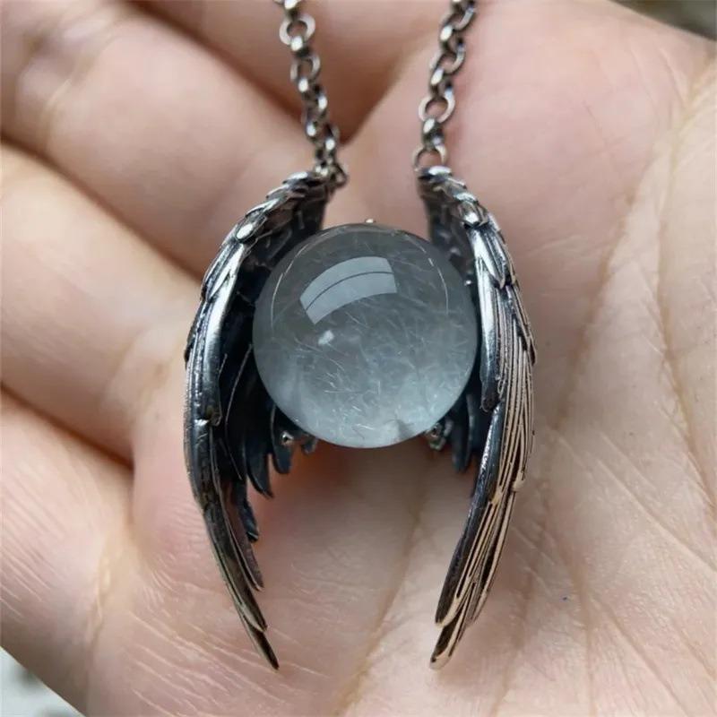 Retro Angel Wing Crystal Pendant Necklace - Alloy Charm Jewelry for Women Men Party Dating Daily Wear Vacation Gift Necklaces