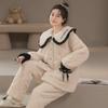 Women's Winter Pajama Set - Three-Layer Quilted, Thick Velvety Coral Fleece, Warm & Cute Bear Design