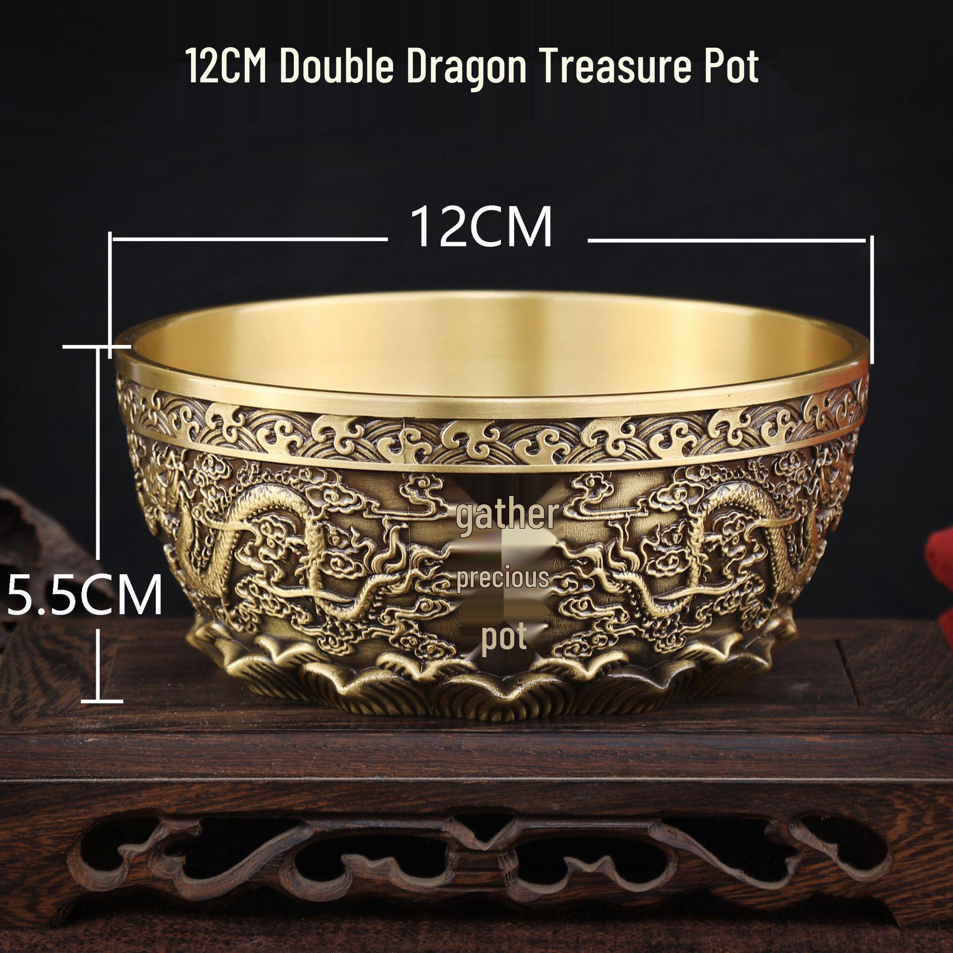 Double Dragons Pearl Basin: Wealth-Attracting Treasure Jar & Piggy Bank for Home or Shop Decor