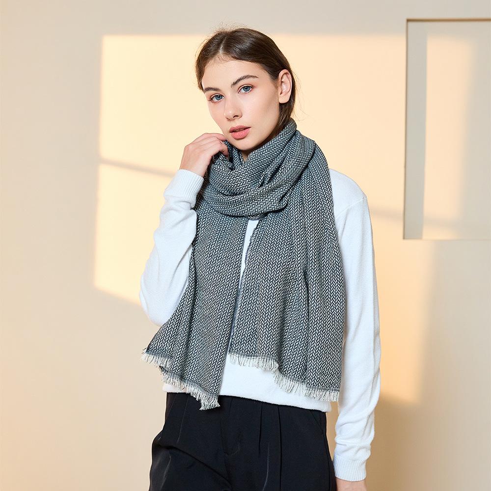 Winter Wool Scarf for Women Rice Fringe Pattern Modal Scarf for Men