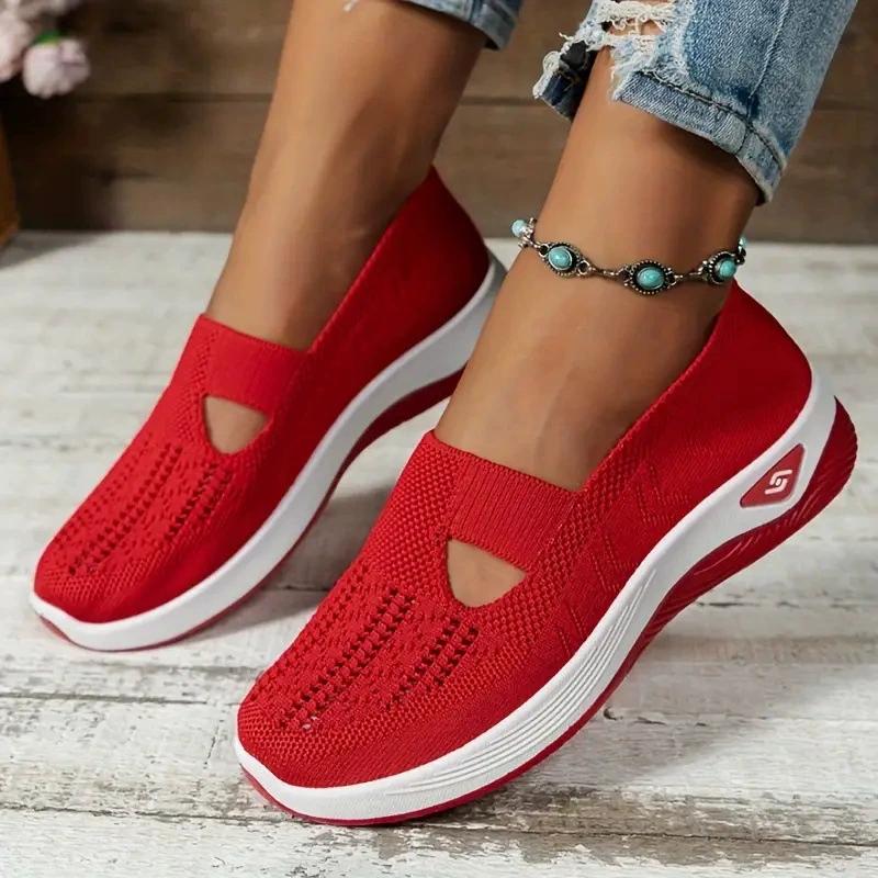 Dames Cut-out Sneakers Casual Ademende Slip On Wandelschoenen Lichtgewicht Outdoor Platte Schoenen