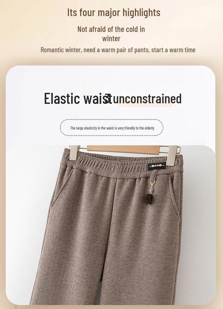Mom’s Fleece-Lined Straight-Leg Winter Trousers for Middle-Aged & Elderly Women