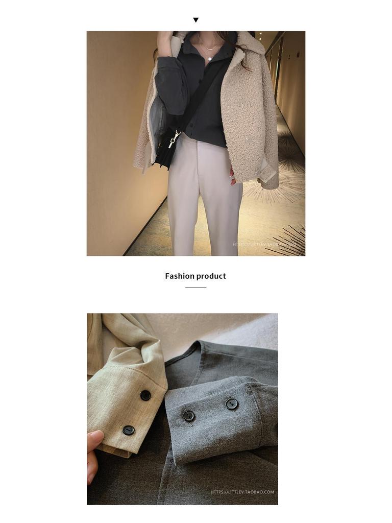 Blus för kvinnor i koreansk stil, enfärgad, långärmad - 2025 Vår/Höst Chic, Lös passform