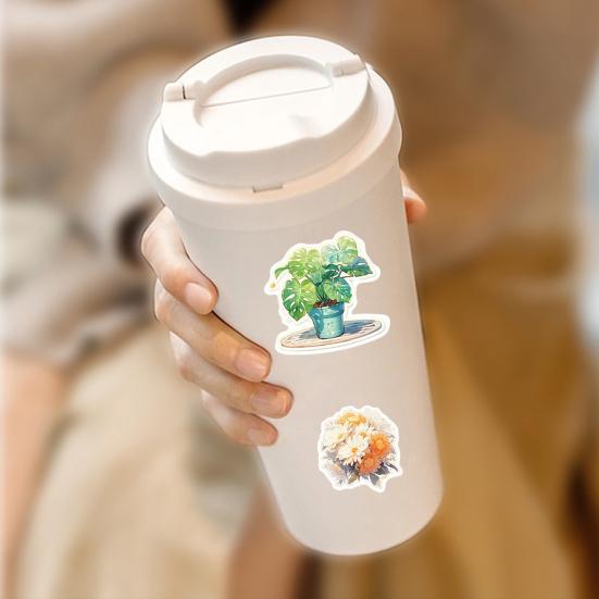 50Pcs/Set Hand-painting Flower Plant Sticker Self-adhesive Waterproof PVC DIY Phone Cover Cup Luggage Skateboard Laptop Scrapbook Decal