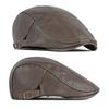 Men Advanced Hat Retro Faux Leather Retro British Style Solid Color Firm Stitching Windproof Thicken Warm Beret Newsboy Cap