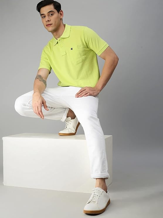 T-shirt da uomo a tinta unita con colletto alto, maniche corte, tinta unita, vestibilità regolare - Verde