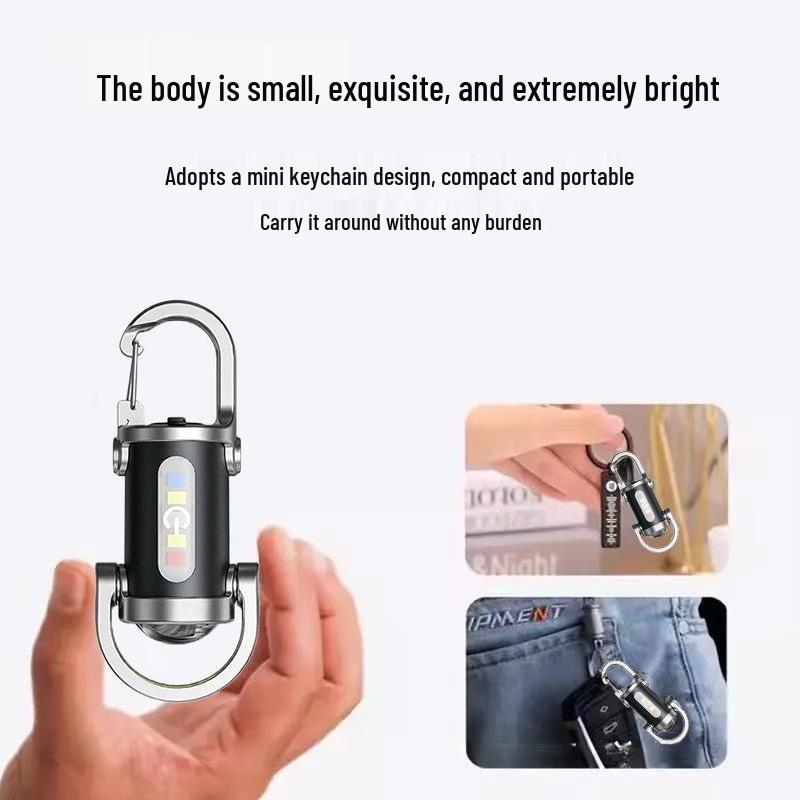 Portable Multi-Function Waterproof Flashlight Keychain with Emergency Charging Waist Clip.