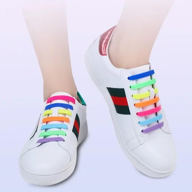 16Pcs Elastic Shoe Laces for Sneakers Running Shoes Silicone Stretch No Tie Shoelaces Unisex Fashion Rubber Band Laces