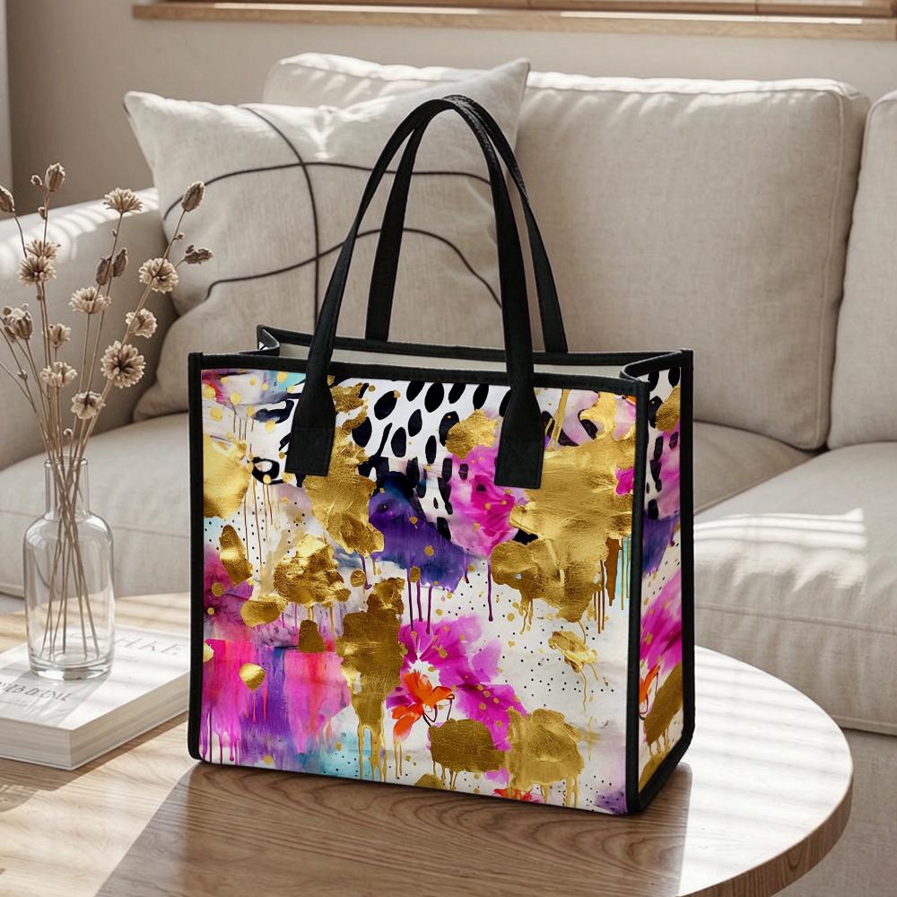 Abstract Floral Print Tote Bag Stylish Casual Daily Carry Handbag for Women