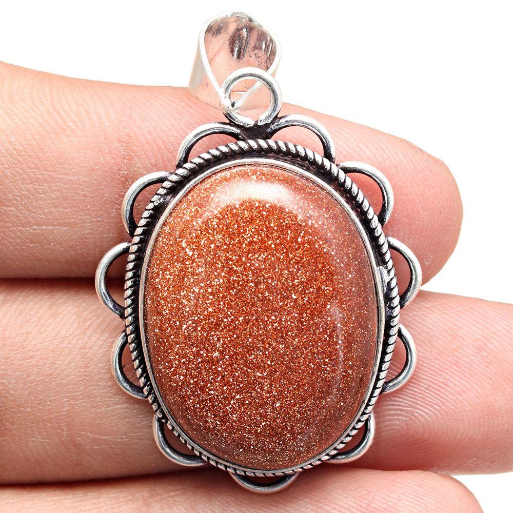 Pendant Red Sunsitara Gemstone Gift For Her Silver Jewelry 1.75"