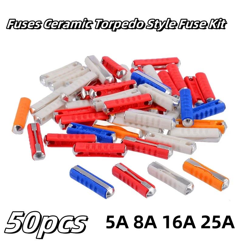 

50Pcs European Automotive Fuse Set Classic Car Auto Fuses Ceramic Continental Torpedo Style Fuse (5A/25A-5pcs 8A/16A-20pcs) China Mainland