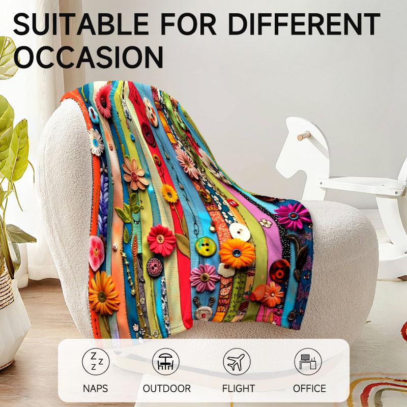 1 piece colorful floral flannel blanket, soft, suitable for sofa, bed, office, all-season use.