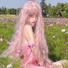 Parrucca Lunga Ondulata Riccia con Frangia Parrucche Rosa per Donne Costume Cosplay Sintetica 40 pollici Parrucca Lolita