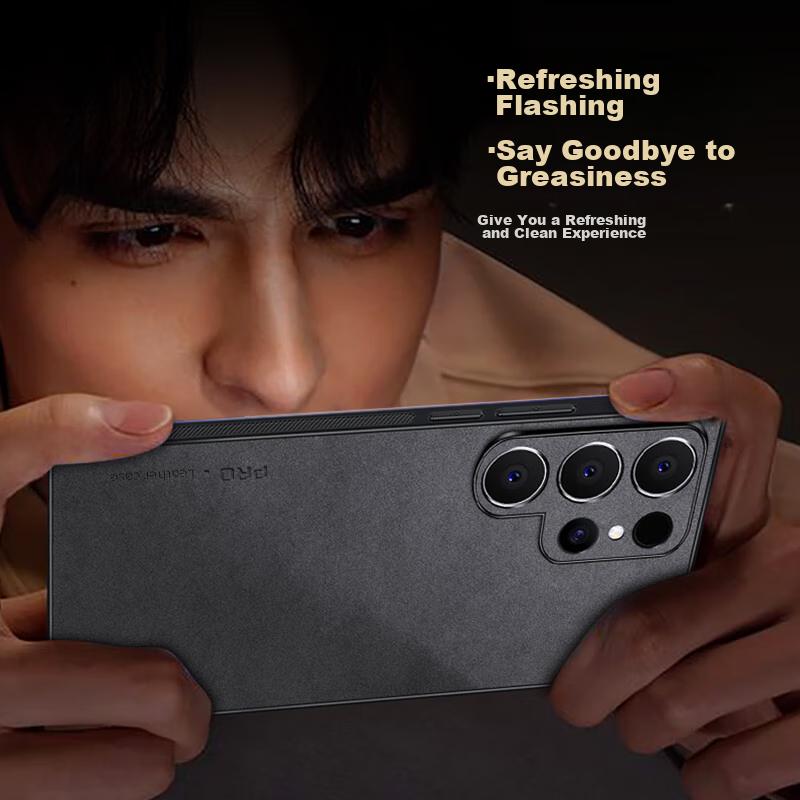 Samsung S23 ULTRA Phone Case, S23 Ultra Protective Cover, Shockproof, Full Lens Protection, Soft, Luxury Silicone Outer Case, Leather Cover, Gray