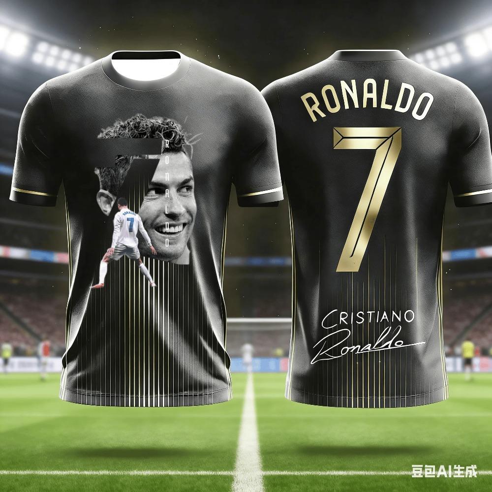 Summer Ronaldo Printed Design Children's Outfit Football Jersey T-shirt Loose and Comfortable Suitable for Daily Wear