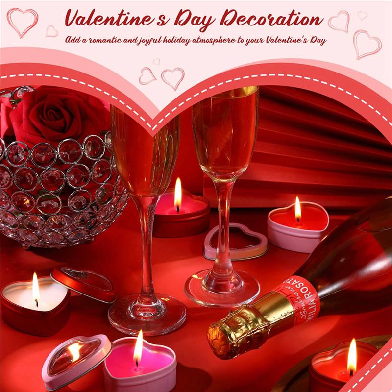 ABUL-48 PCS Heart Shape Metal Tins With Lid Metal Tin Cans Empty Candle Tins Red And Pink Valentine's Day Gift Boxes