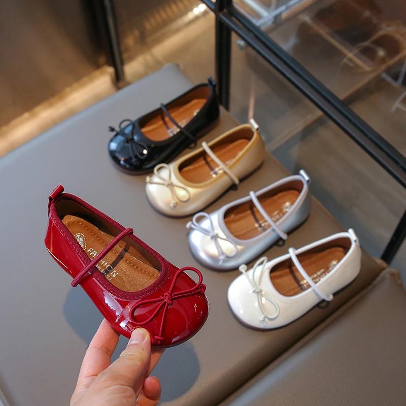 Spring Summer Children Ballet Shoes Glossy Trend Girls Leather Shoes Soft Princess Versatile Kids Fashion Flat Loafers Classic