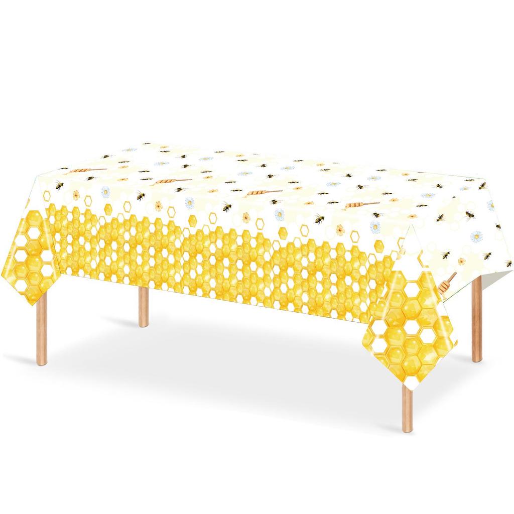 Spring Bee-Themed Birthday Party Disposable Tableware Set: Tablecloth, Napkins, Plates, Decorations.