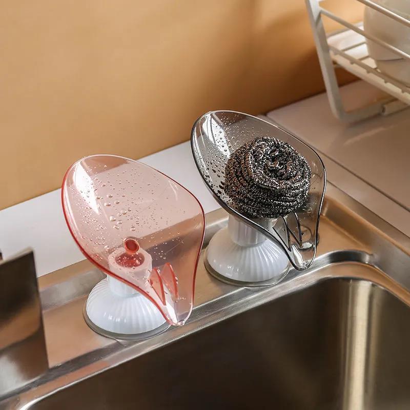 Leaf Shape Soap Dish Soap Box Soap Holder Sponge Drain Box Shower Soap Sponge Storage Holder Plate Kitchen Bathroom Supplies