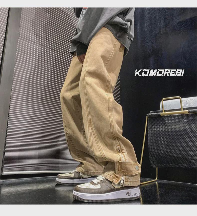 Calça Jeans Masculina de Verão Moda Retro Rasgada de Perna Larga