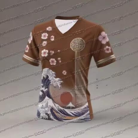 New summer 3D printed Japanese football training men's and women's sports short-sleeved casual V-neck children's T-shirt top