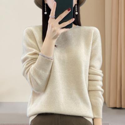 Women Knitting Sweater Crew Neck Long Sleeve Faux Cashmere Jumper Tops Loose Fit Solid Color Thickened Warm Tops