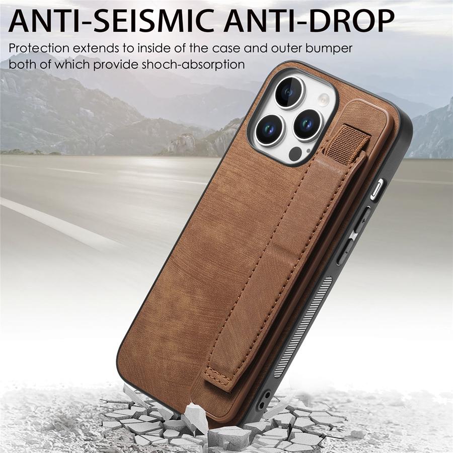 Anti-Drop Phone Case with Adjustable Stand & Strap for iPhone Samsung Xiaomi Google Premium Smooth Leather Anti-Fingerprint Case Cover