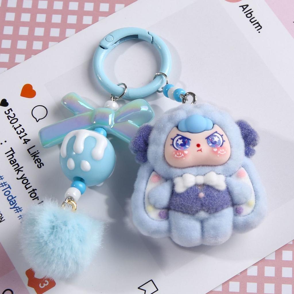 Mengli Gentleman Ear Drop Fuzzy Bookbag Cartoon Hanging Accessories Flocking Bag Cute Student Plush Keychain