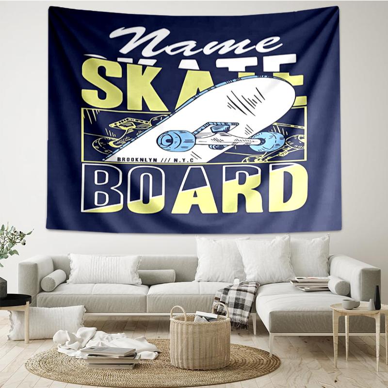 Custom Name skateboard Print Tapestry, Backdrop, Easy Setup, Ideal for Bedroom, Office & Living Room, with Aesthetic Wall Hanging Decor.