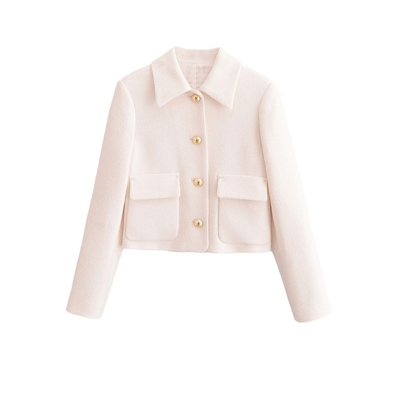 Kaslead New Arrival Women's Clothing Fashion Style Fashion Polo Collar Long Sleeves Short Tweed Outwear Skirt Suit