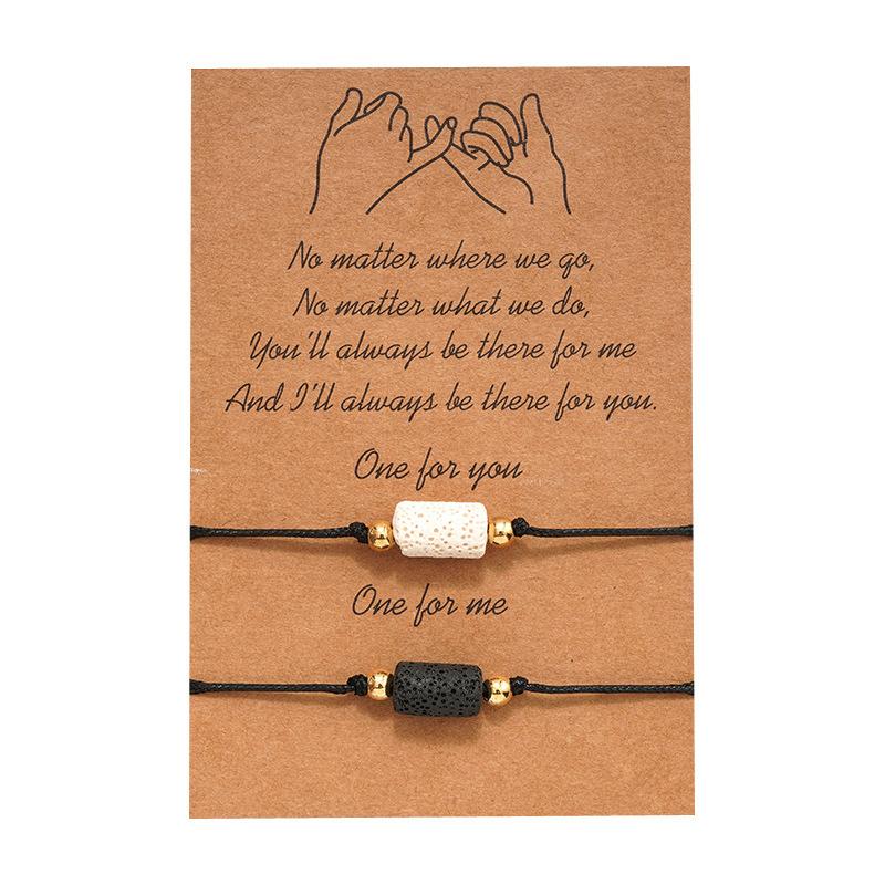 2pcs/set New Friendship DIY Bracelet For Couples Volcanic stone Charm Bead Bangles Women Man Lucky Wish Card Jewelry