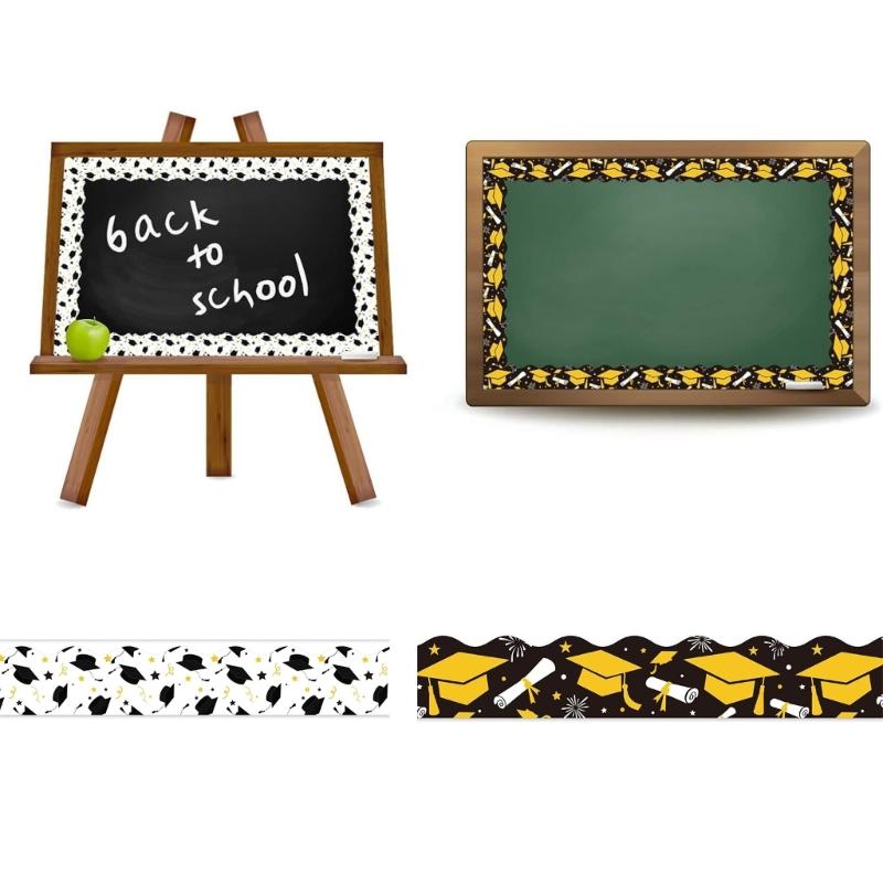 59ft Graduation Border Sticker 75mm Wide Border Trim Sticker for School Party Classroom Chalkboard Whiteboard Decoration
