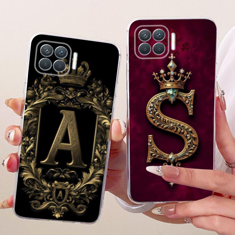 For Oppo F17 Pro Case Transparent Luxury Crown A-Z Letters 2D Flat Pattern Soft Phone Case For Oppo F17Pro CPH2119 Cover