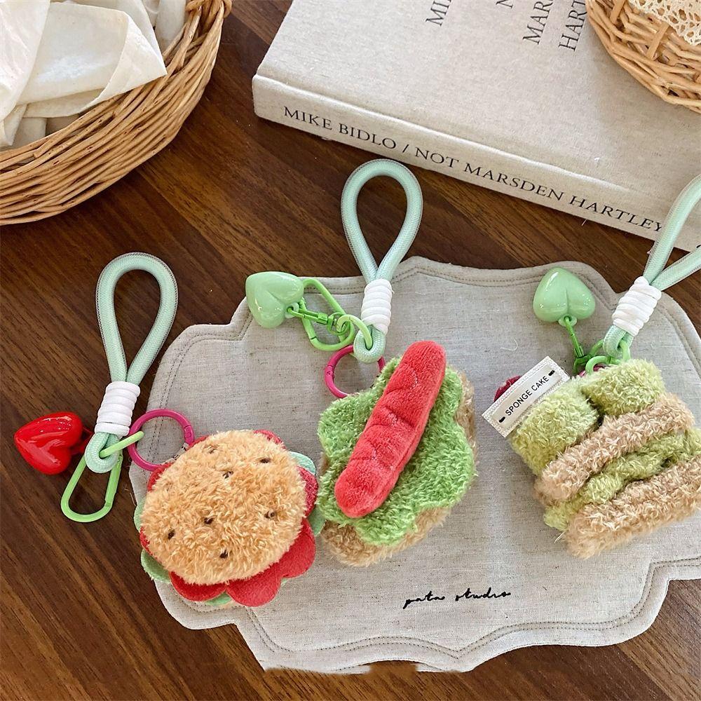 Kawaii Funny Simulation Food Keychain Burger Bag Keyring Cute Cake Plush Pendant  Boys/Girls