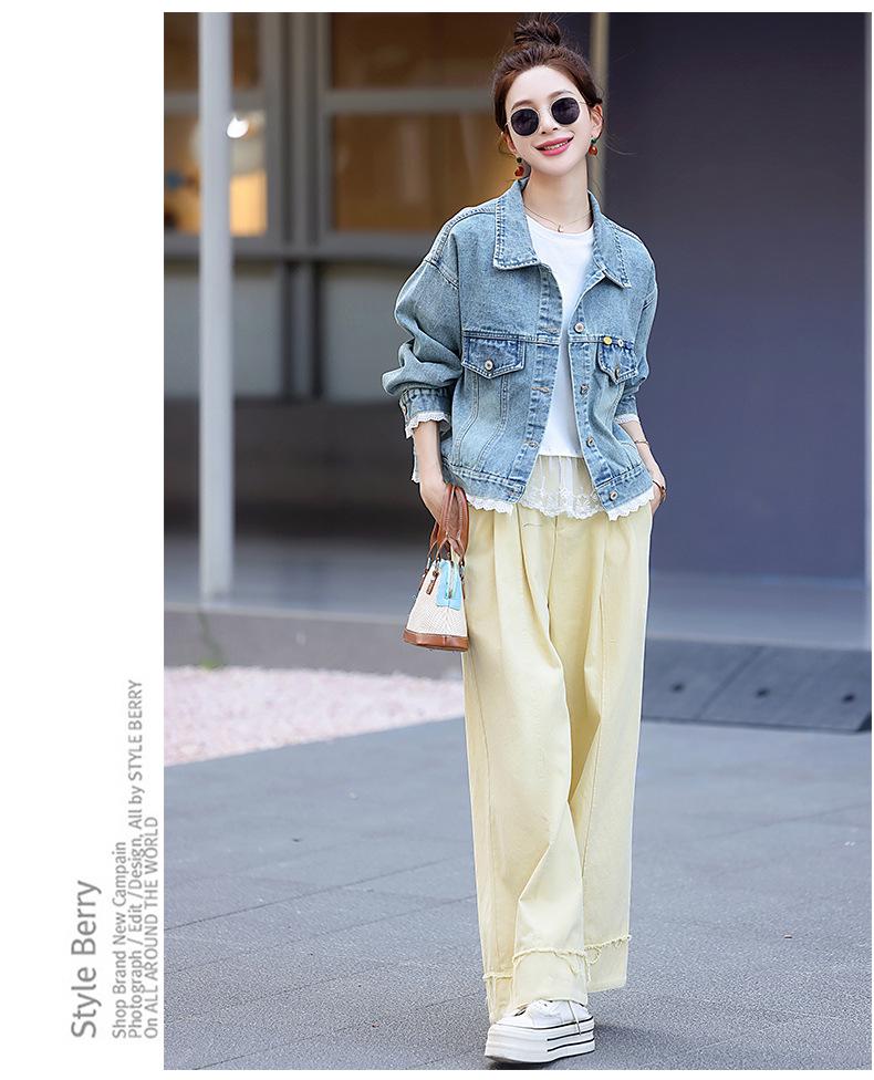 Women's Lace Patchwork Denim Jacket - Spring 2025 Fashion, Color Block, Loose Fit, Casual Long Sleeve Top